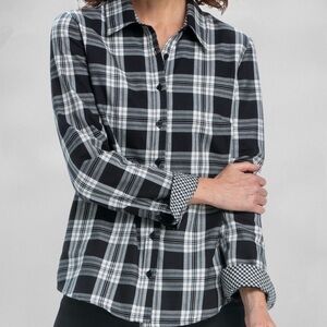 Appleseeds Plaid Button Down Shirt Black & White Women’s 16 100% Cotton